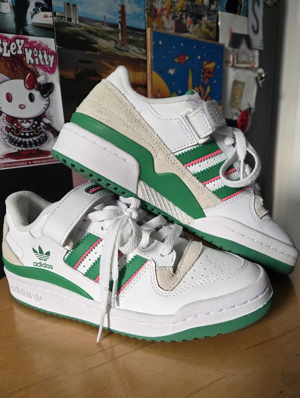 Adidas White Green HOT pink Low-Top Sneakers